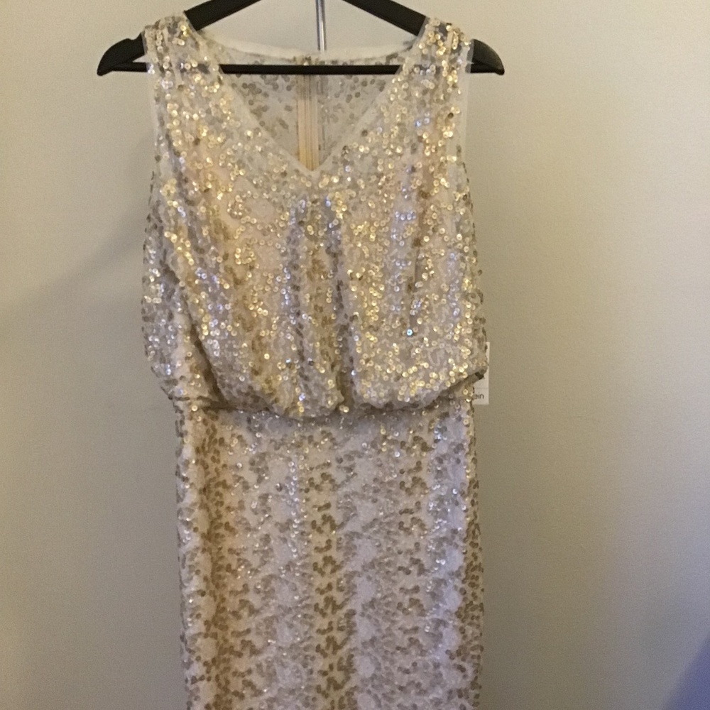 Calvin Klein Gold Sequined Dress New with tags Size 8